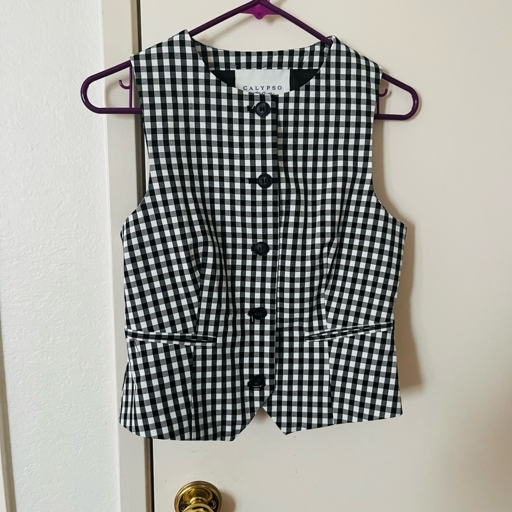 Calypso St. Barth Black and White Gingham Button Vest